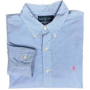 EUC Men's RALPH LAUREN Classic Fit Button Shirt Blue Gingham Pink Pony | Size XL